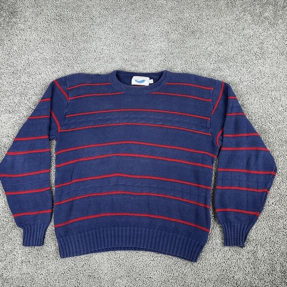 Bar Harbor Knits Sweater Mens XL Blue Red Striped Cotton Crewneck Made in USA - Picture 1 of 11